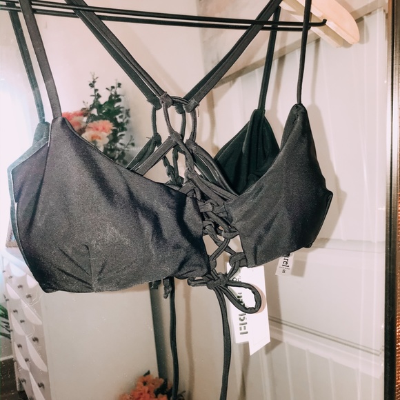 Black Criss Cross Tie Bikini Top Size S - Picture 2 of 7